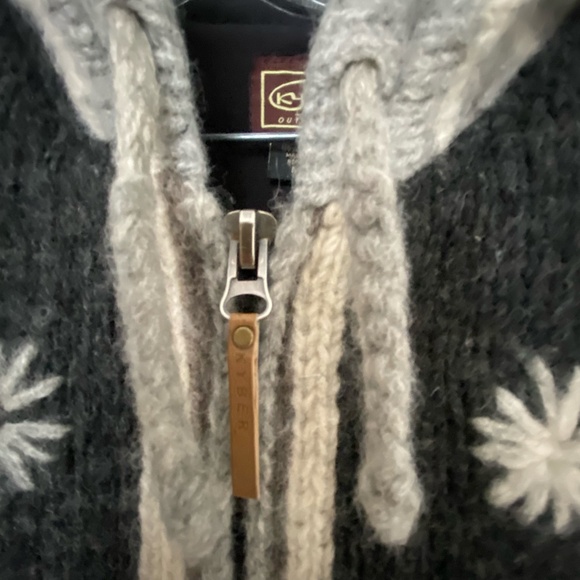 Kyber Grey Wool Fleece Lined Hooded Drawstring Knit Outdoor Cabin Coat. Sz-M - Picture 5 of 15